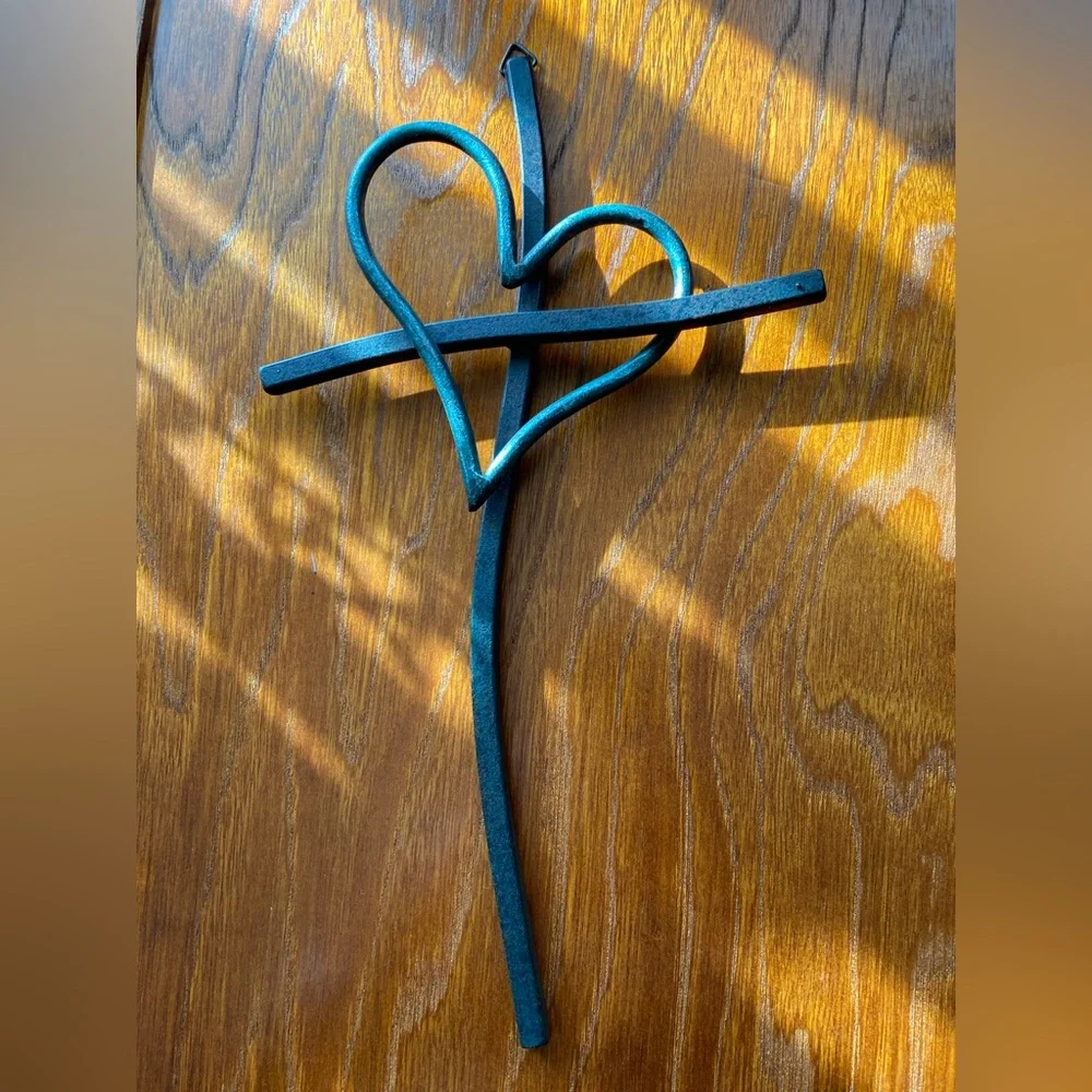 Black Metal Heart Cross Wall Decor
